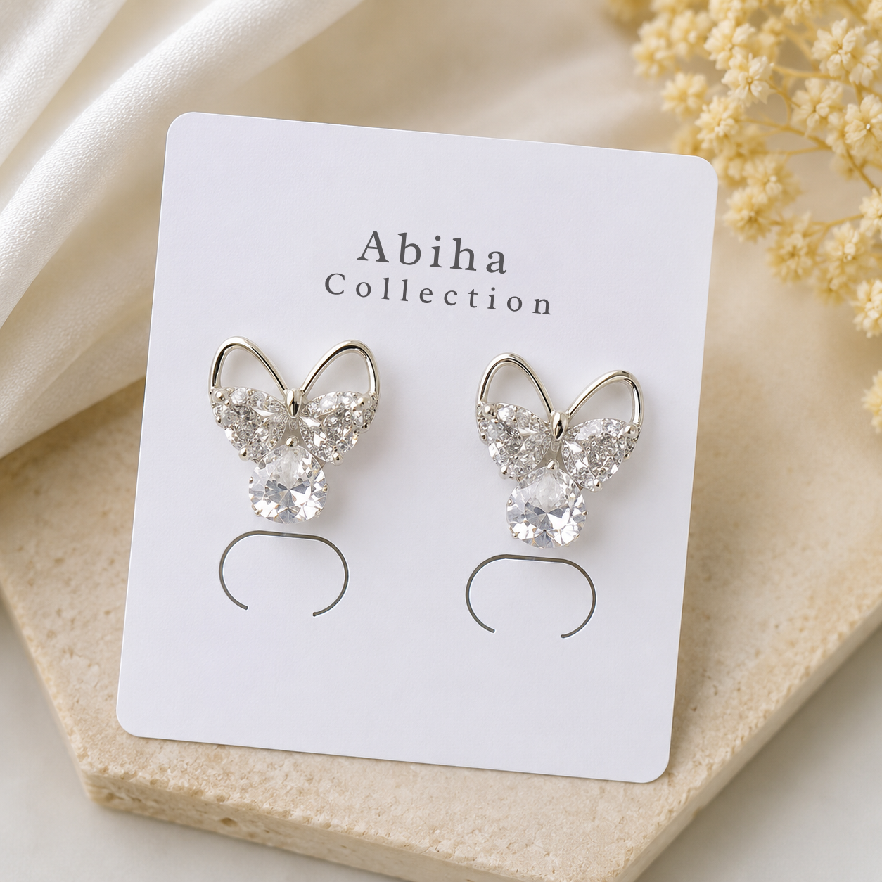 Elegant Crystal Butterfly Drop Earrings