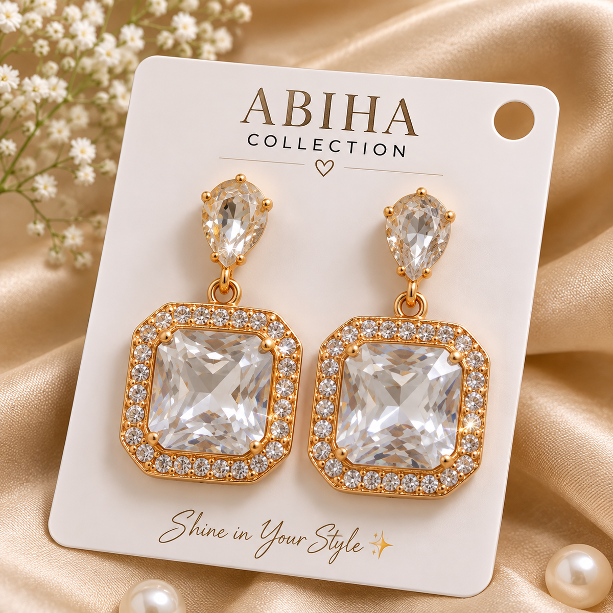 Elegant Black Crystal Drop Earrings for Women – Gold-Tone Square Rhinestone Earrings