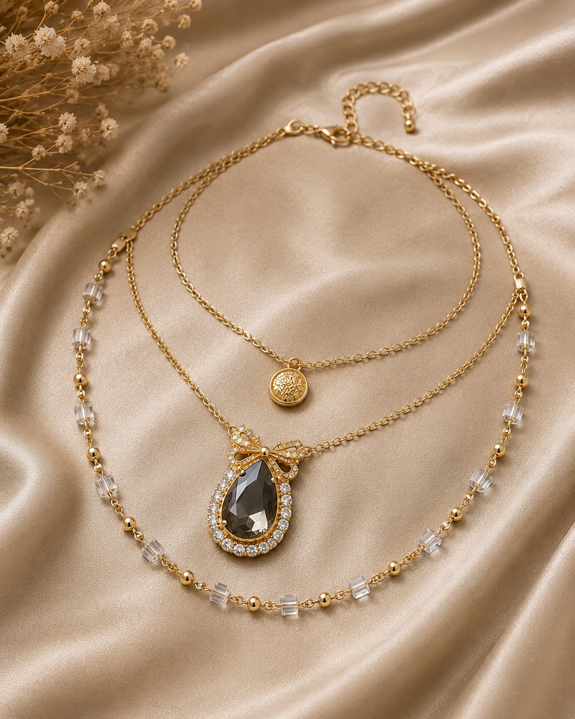 Elegant Teardrop Crystal Layered Necklace