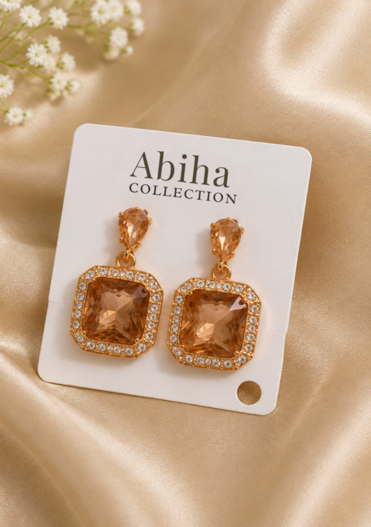 Elegant Black Crystal Drop Earrings for Women – Gold-Tone Square Rhinestone Earrings