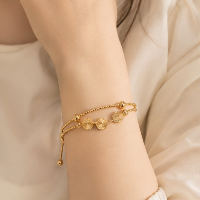Elegant Double-Layer Sunburst Charm Bracelet