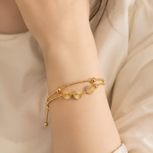 Elegant Double-Layer Sunburst Charm Bracelet