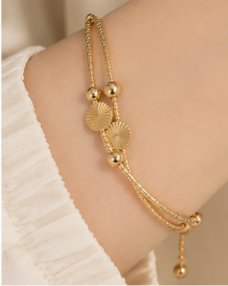 Elegant Double-Layer Sunburst Charm Bracelet