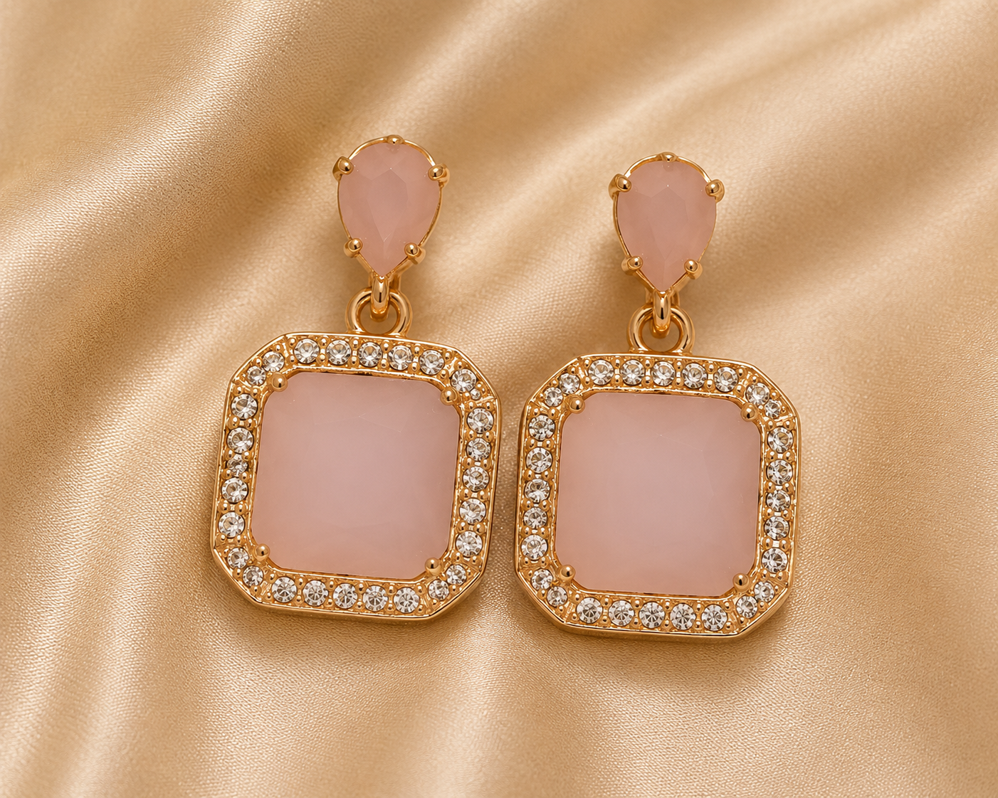 Elegant Black Crystal Drop Earrings for Women – Gold-Tone Square Rhinestone Earrings