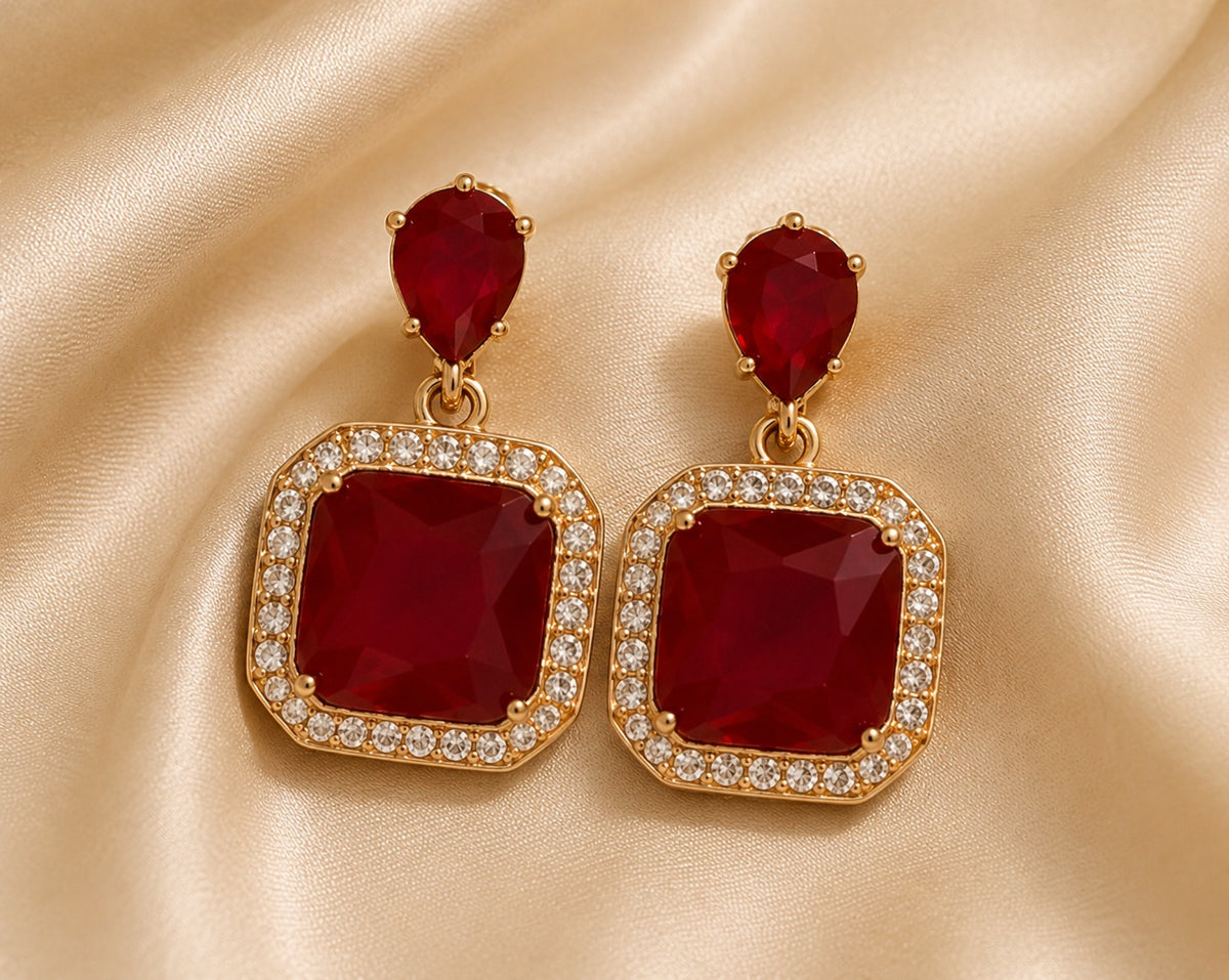 Elegant Black Crystal Drop Earrings for Women – Gold-Tone Square Rhinestone Earrings