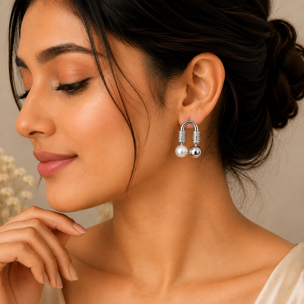 Elegant Gold Pearl & Crystal Drop Earrings