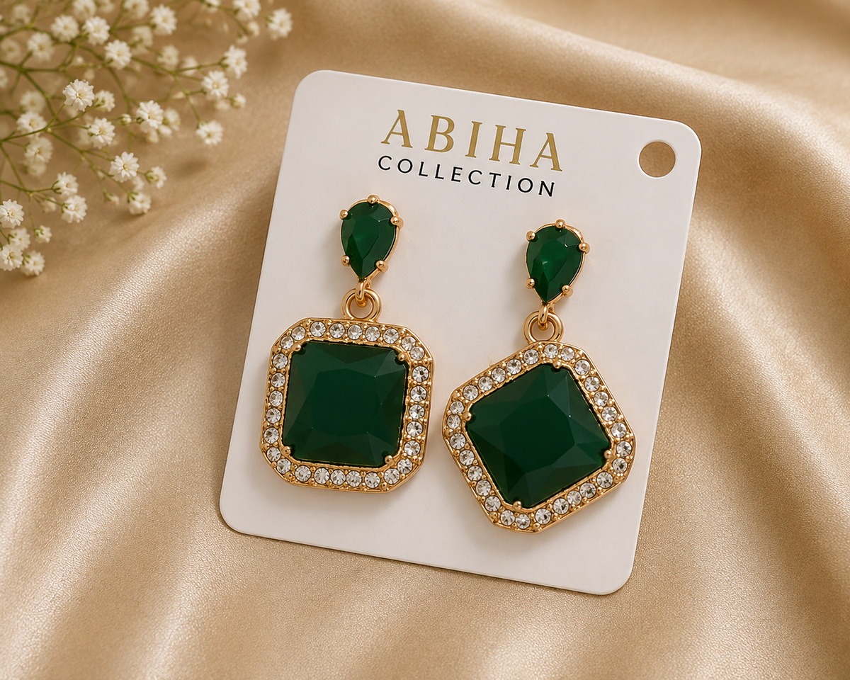 Elegant Black Crystal Drop Earrings for Women – Gold-Tone Square Rhinestone Earrings
