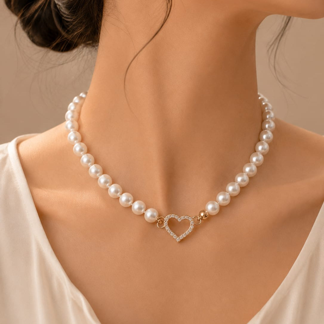 Pearl Heart Charm Necklace