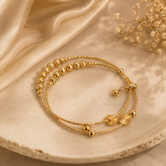 Elegant Double-Layer Sunburst Charm Bracelet