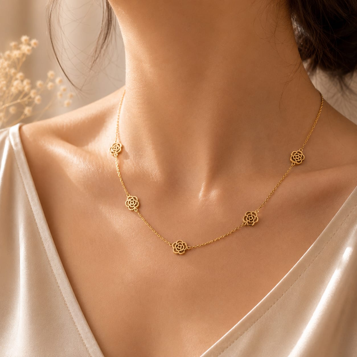 Elegant Golden Floral Chain Necklace
