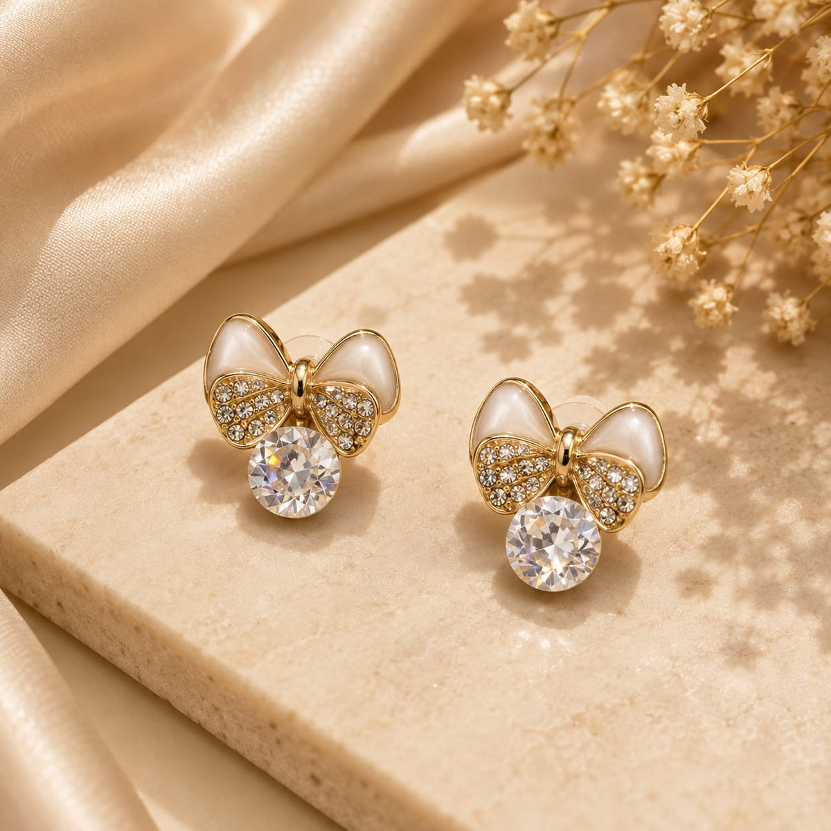 Elegant Bow Crystal Stud Earrings