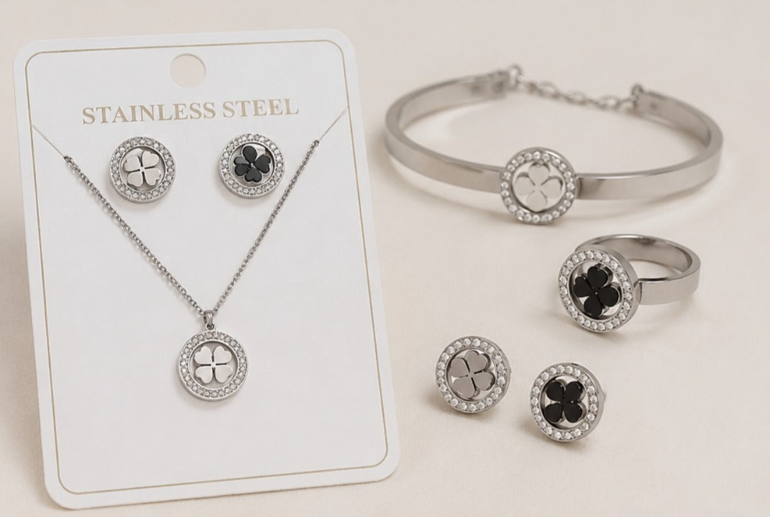 Elegant Clover Stainless Steel Jewelry Set – 4 Piece